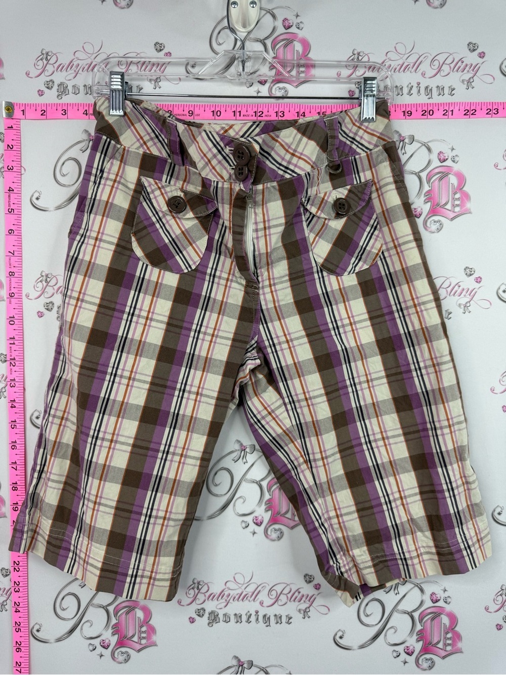 LIJA shorts Plaid Knee-Length Kids Shorts in Purple and Brown